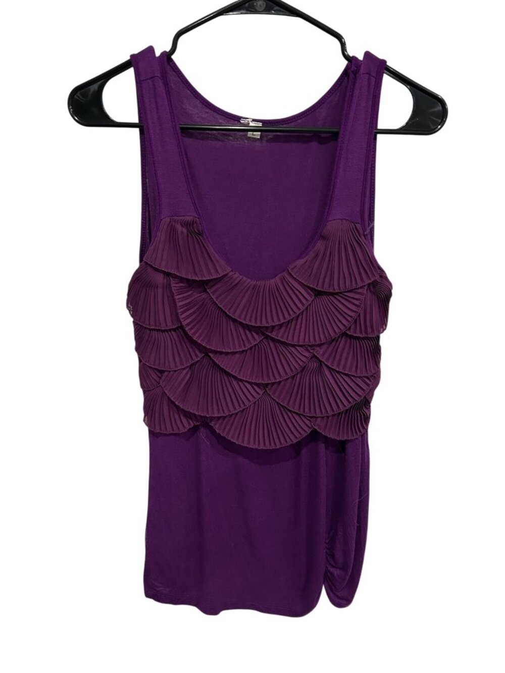 Womens Purple Sleeveless Tank Top Pleated Front Scoop Neck Size L Preppy Classic